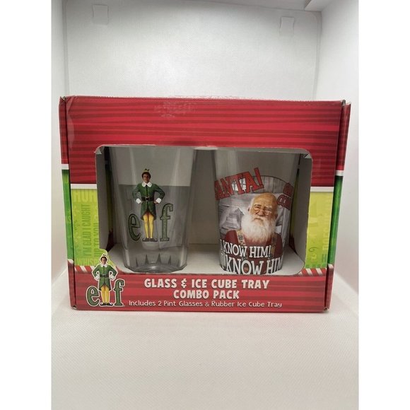 Elf Movie Will Ferrell & Santa Pint Glass & Ice Cube Tray Set Christmas Gift NIB - Picture 2 of 4
